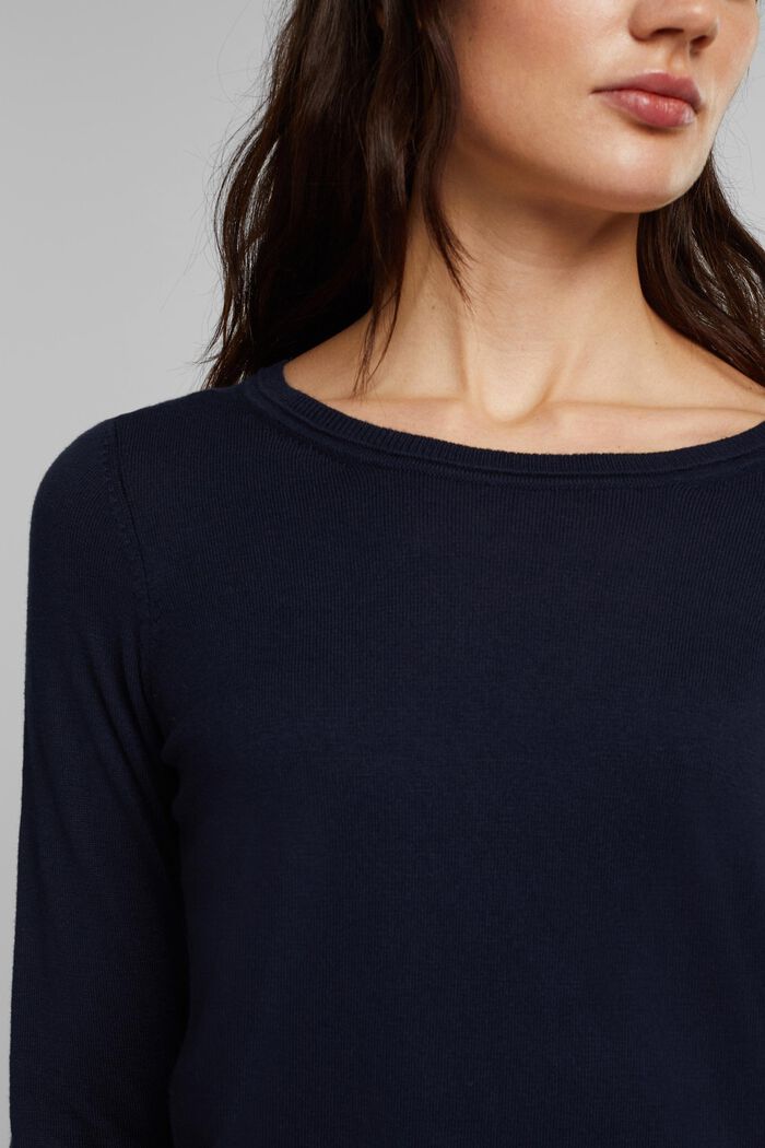 Jumper with a high-low hem, organic cotton blend, NAVY, detail image number 2