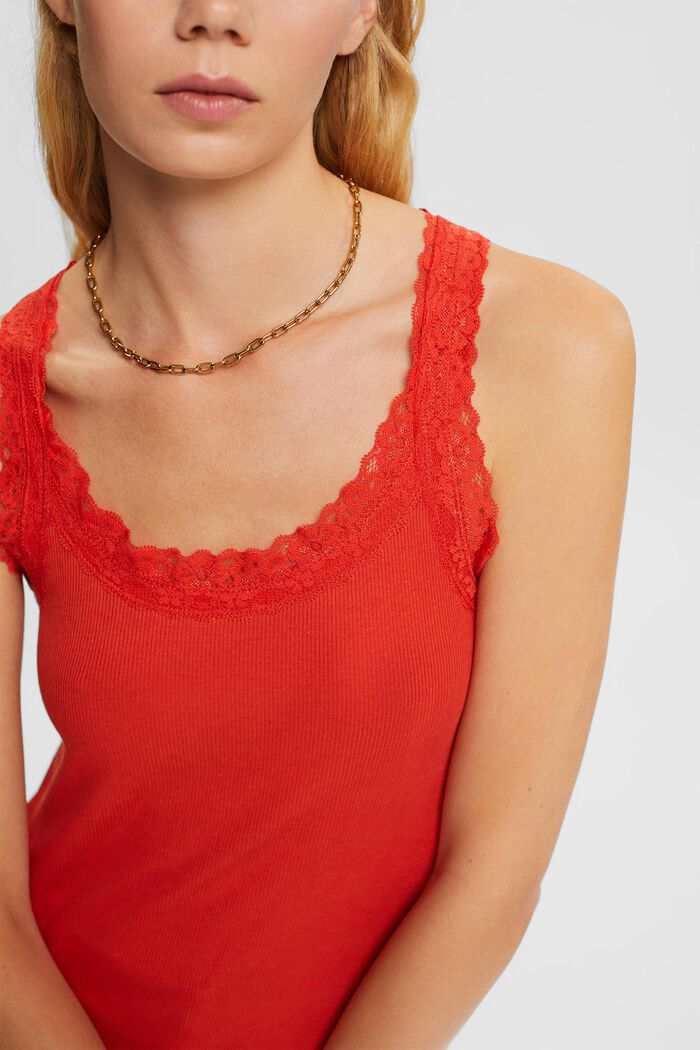 Sleeveless top with lace trim, ORANGE RED, detail image number 0