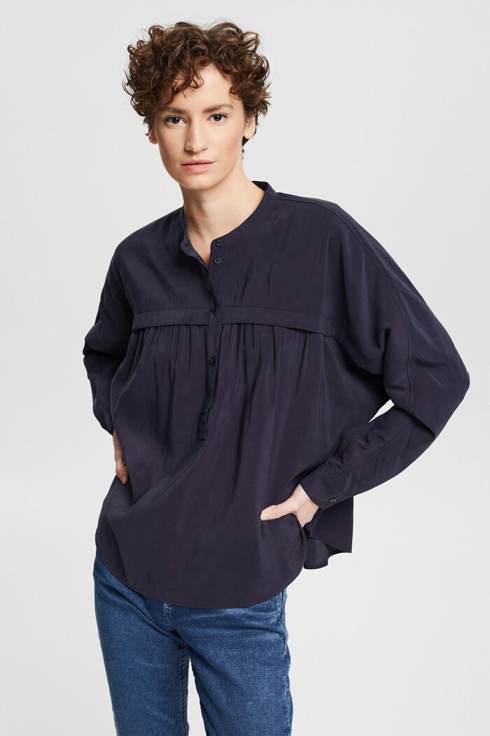 Blouse with a band collar, LENZING™ ECOVERO™