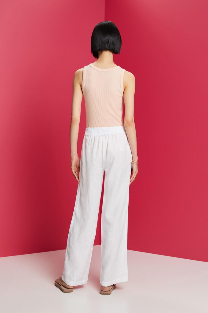 Linen Pull On Wide Leg Pants, WHITE, detail image number 3