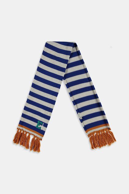 Striped scarf with fringes, BRIGHT BLUE, overview