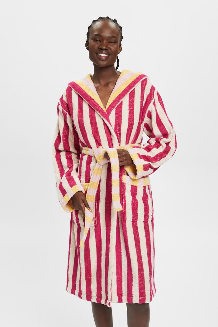Striped unisex cotton bathrobe, CRANBERRY, detail image number 0