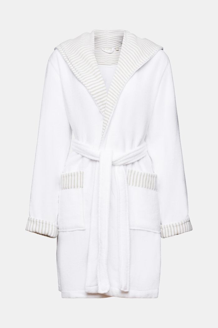 Terry cloth bathrobe with striped lining, WHITE, detail image number 5