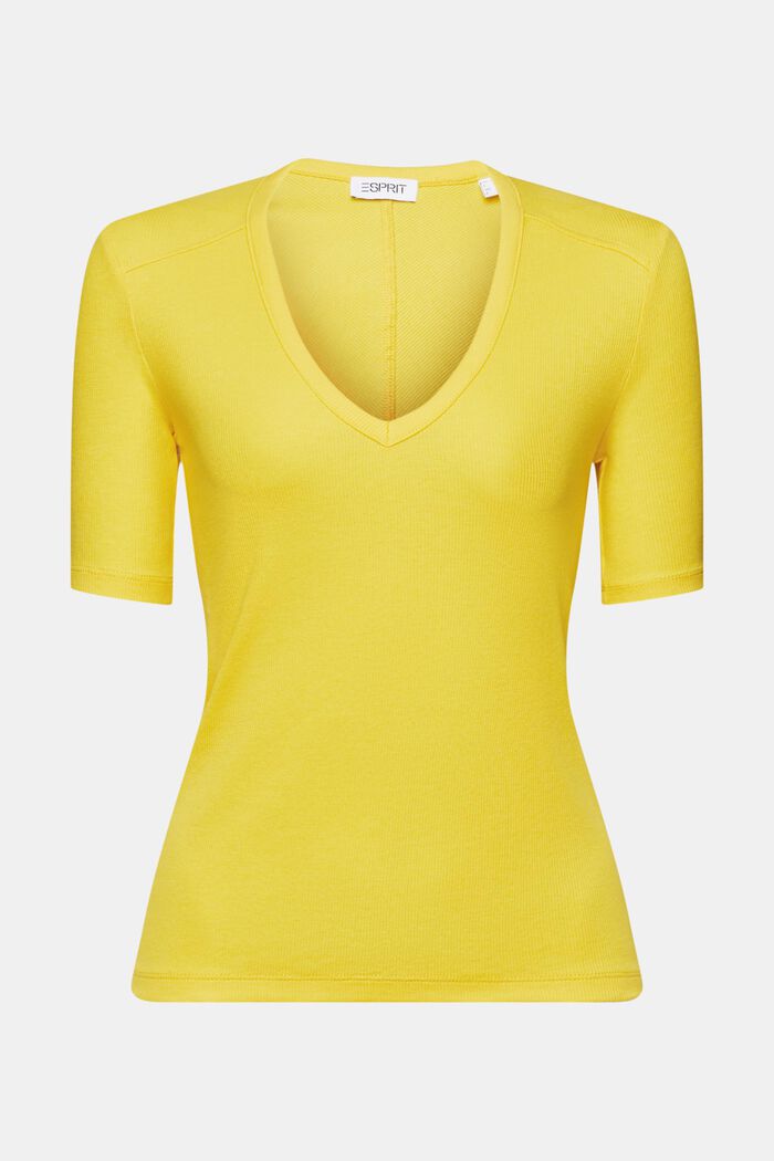 Ribbed V-Neck T-Shirt, YELLOW, detail image number 6