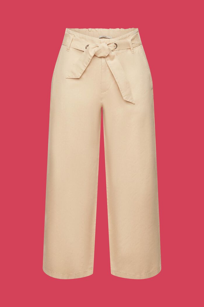 Linen Cotton Tie-Belt Culotte, SAND, detail image number 6