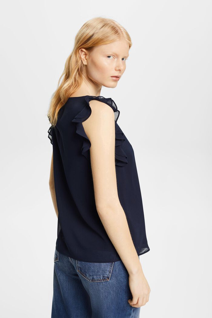 Chiffon blouse with ruffles, NAVY, detail image number 3