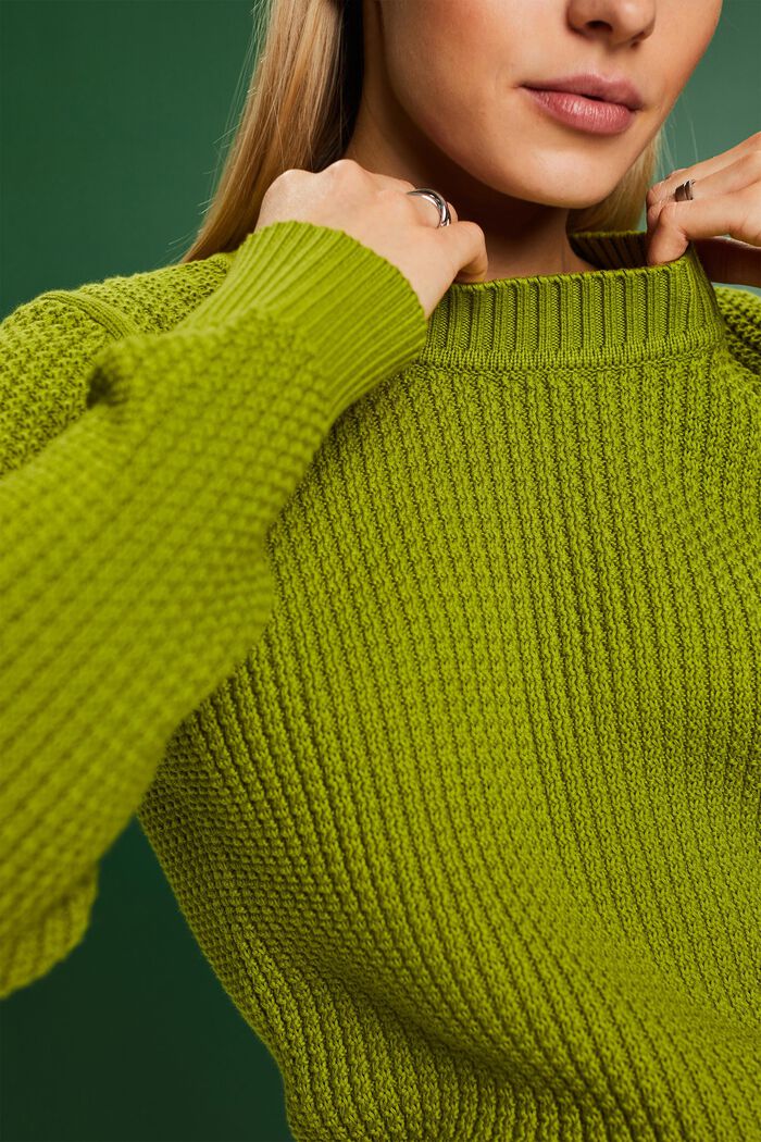 Structured Knit Crewneck Sweater, LEAF GREEN, detail image number 3