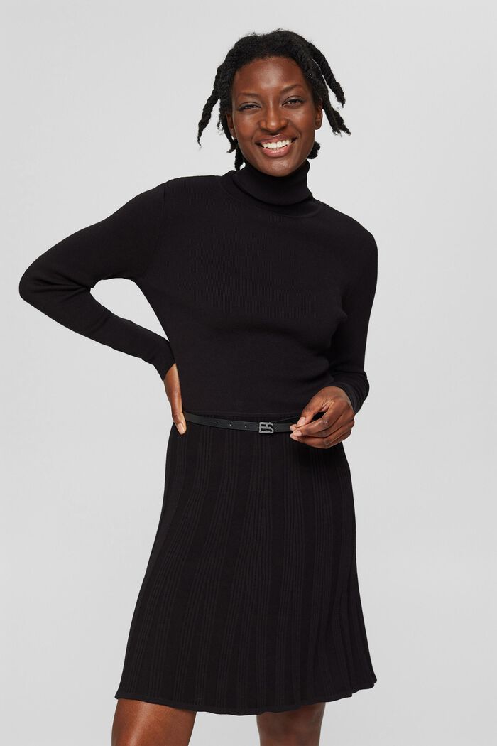 Knit dress with a belt, LENZING™ ECOVERO™, BLACK, detail image number 0