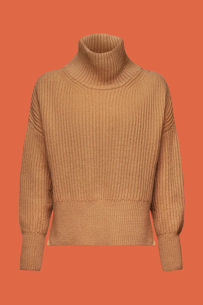 Rib-Knit Turtleneck Sweater, CARAMEL, detail image number 6
