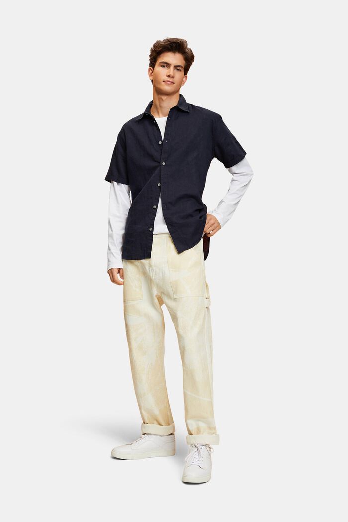 Linen and cotton blend short-sleeved shirt, NAVY, detail image number 2