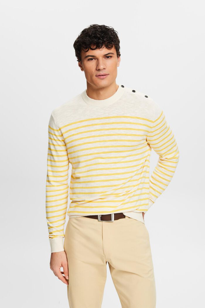 Striped Cotton-Linen Sweater, SUNFLOWER YELLOW, detail image number 0