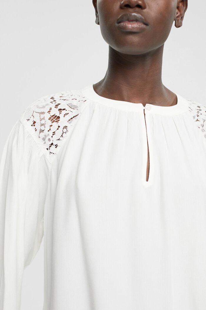 Blouse with lace detail, OFF WHITE, detail image number 2