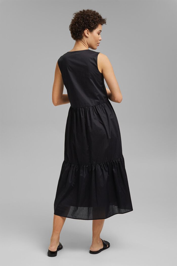 Sleeveless flounce midi dress made of cotton, BLACK, detail image number 2
