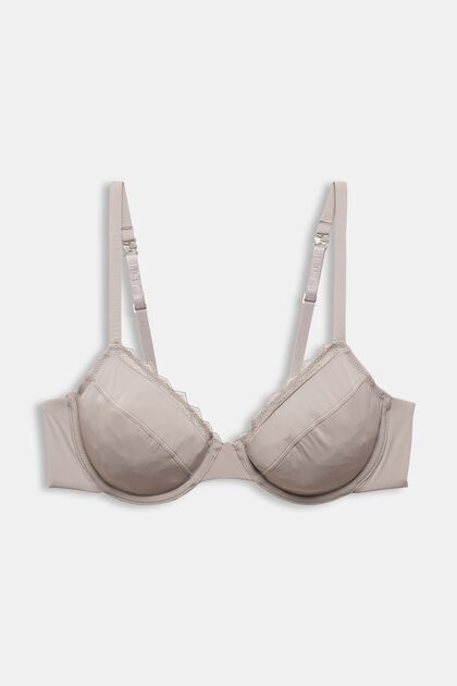 Underwire bra with lace, LIGHT TAUPE, overview