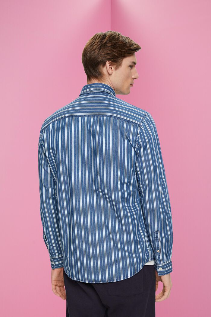 Slim fit denim shirt with stripes, ICE/BLUE, detail image number 3