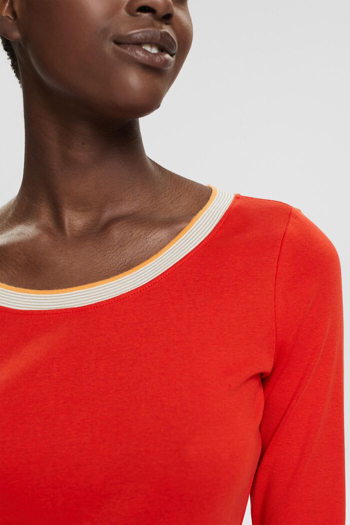 Top with 3/4-length sleeves, ORANGE RED, detail image number 0
