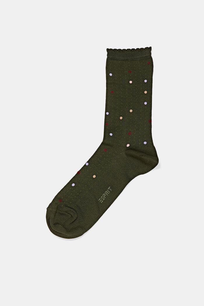 Cotton blend socks with scalloped edges, MILITARY, detail image number 0