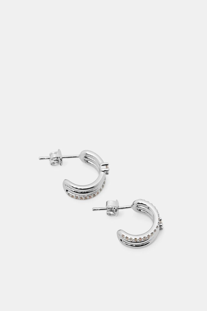 Mini hoop earrings with zirconia, SILVER, detail image number 0