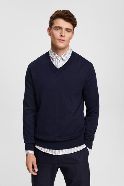 V-neck knit sweater, NAVY, overview