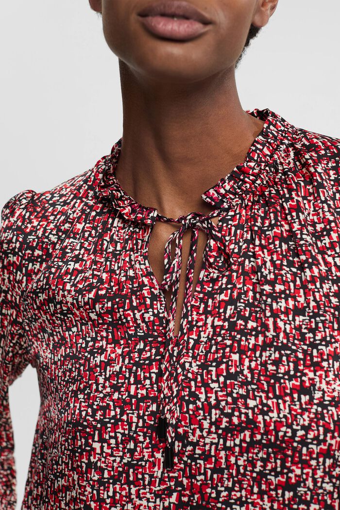 Satin ruffle collar blouse, LENZING™ ECOVERO™, RED COLORWAY, detail image number 2