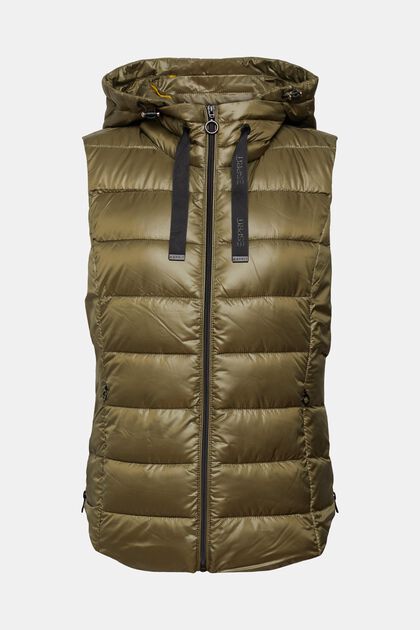Quilted body warmer with detachable hood, DARK KHAKI, overview