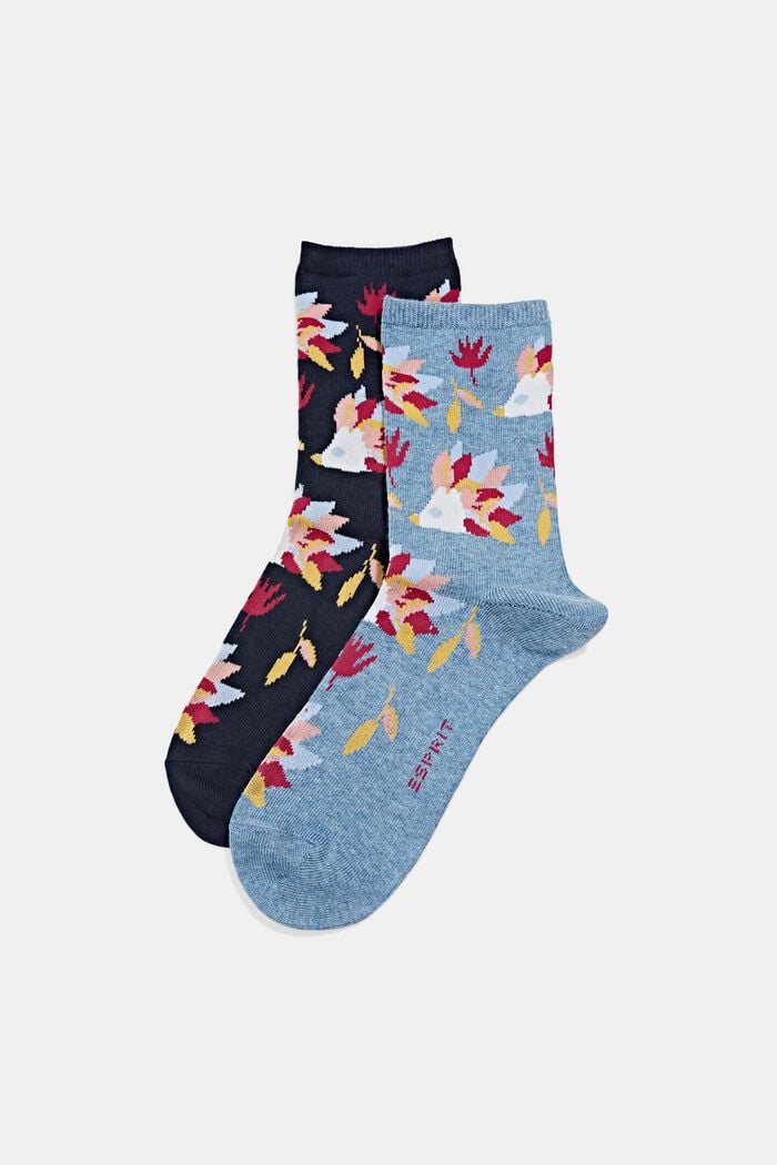 2-pack of socks made of blended organic cotton, NAVY/LIGHT BLUE, overview