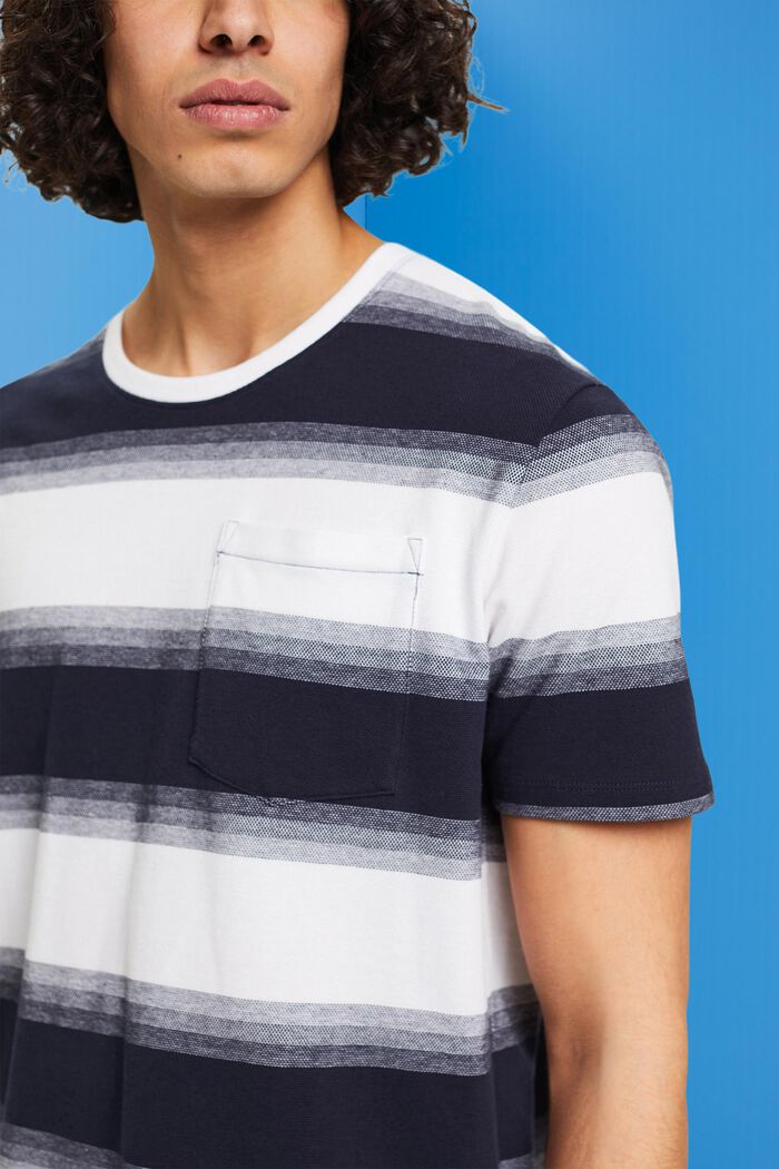Pique cotton striped T-shirt, NAVY, detail image number 2
