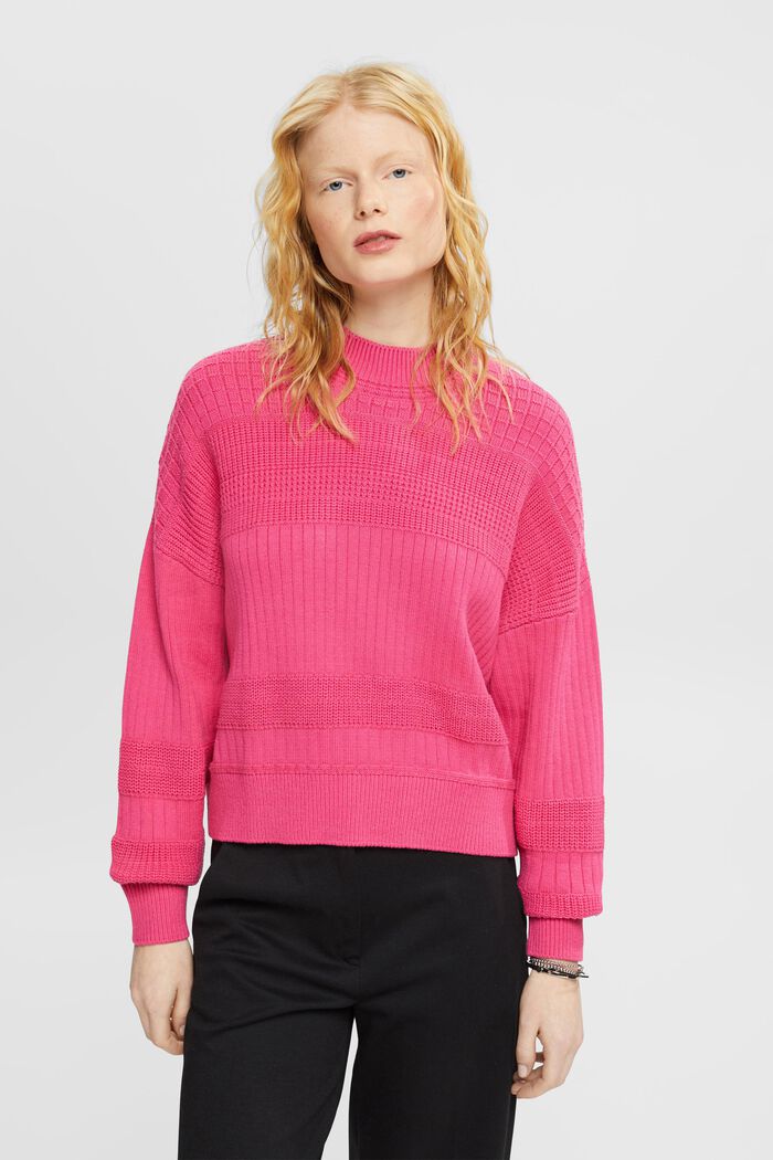 Knitted mixed pattern jumper, PINK FUCHSIA, detail image number 0