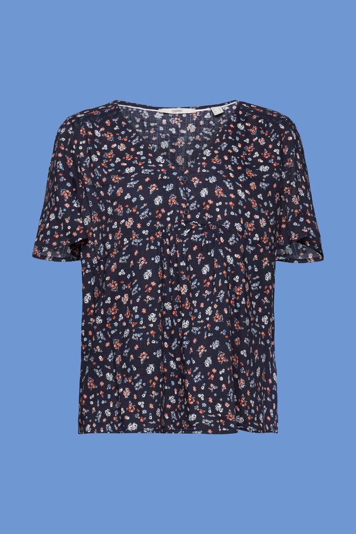 Patterned short sleeve blouse, cotton blend, DARK BLUE, detail image number 5