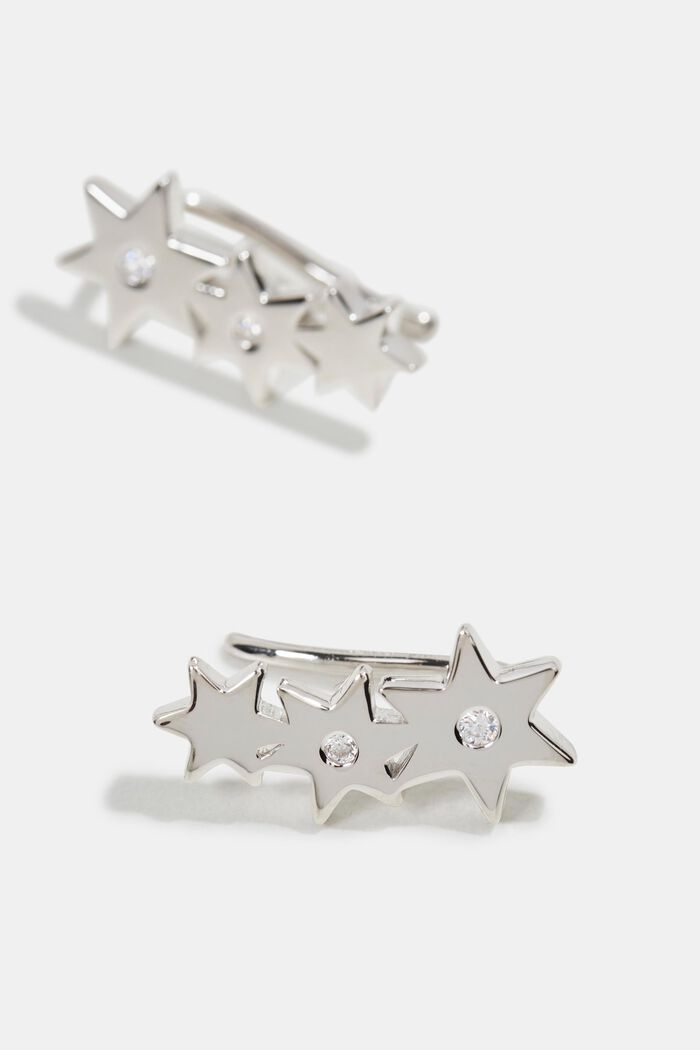 Stud earrings with zirconia, sterling silver, SILVER, detail image number 1