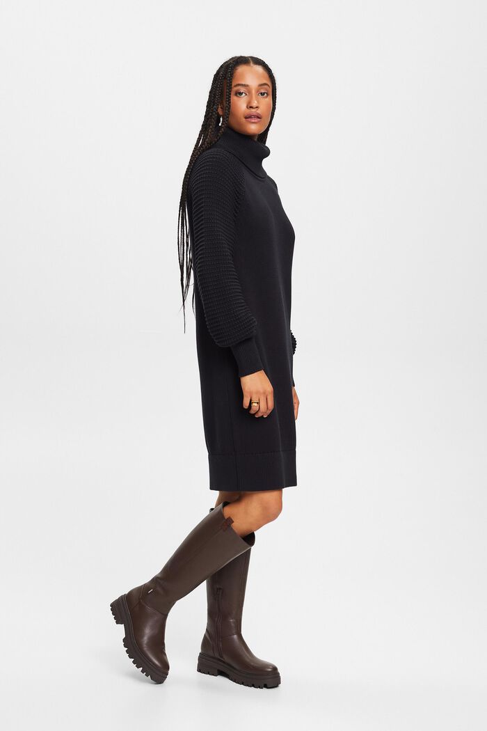 Knitted Turtleneck Mini Dress, BLACK, detail image number 0