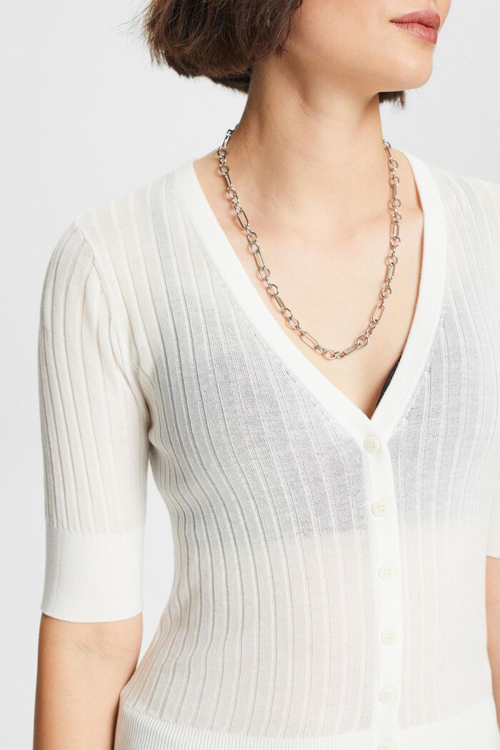 Button-Front Knit Top, OFF WHITE, detail image number 3