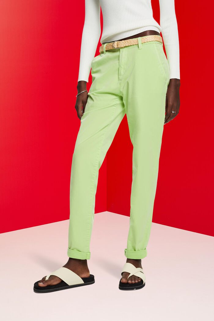 Lightweight stretch chinos with belt, CITRUS GREEN, detail image number 0