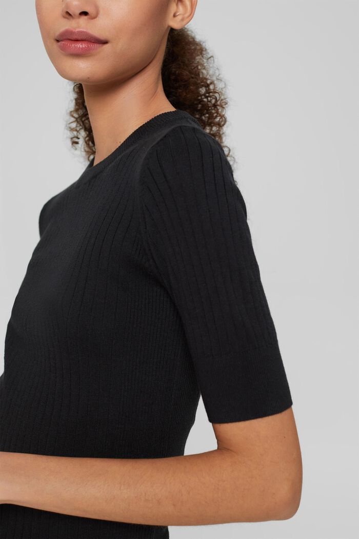 Short-sleeved ribbed sweater, BLACK, detail image number 3