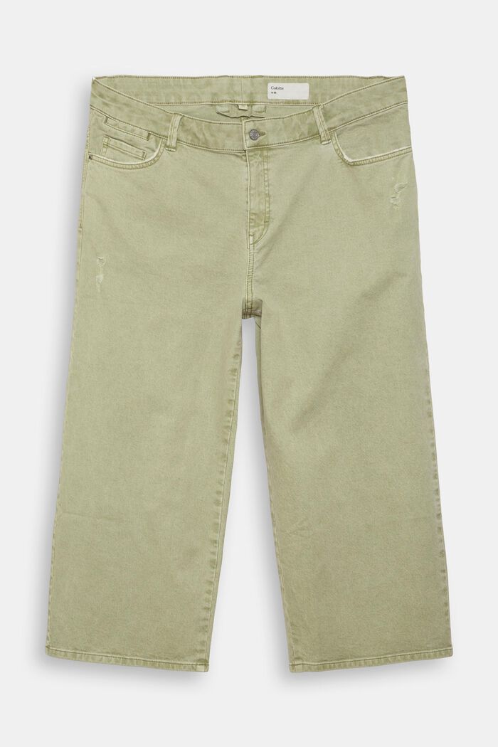 CURVY denim culottes with distressed effects, LIGHT KHAKI, detail image number 0