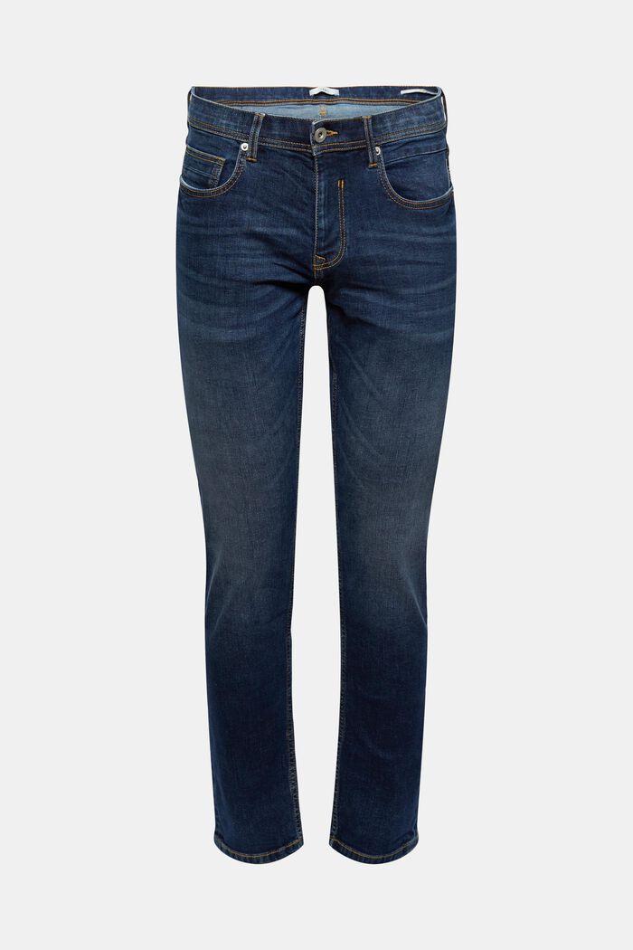 Slim stretch jeans in a garment-washed look, BLUE MEDIUM WASHED, detail image number 0