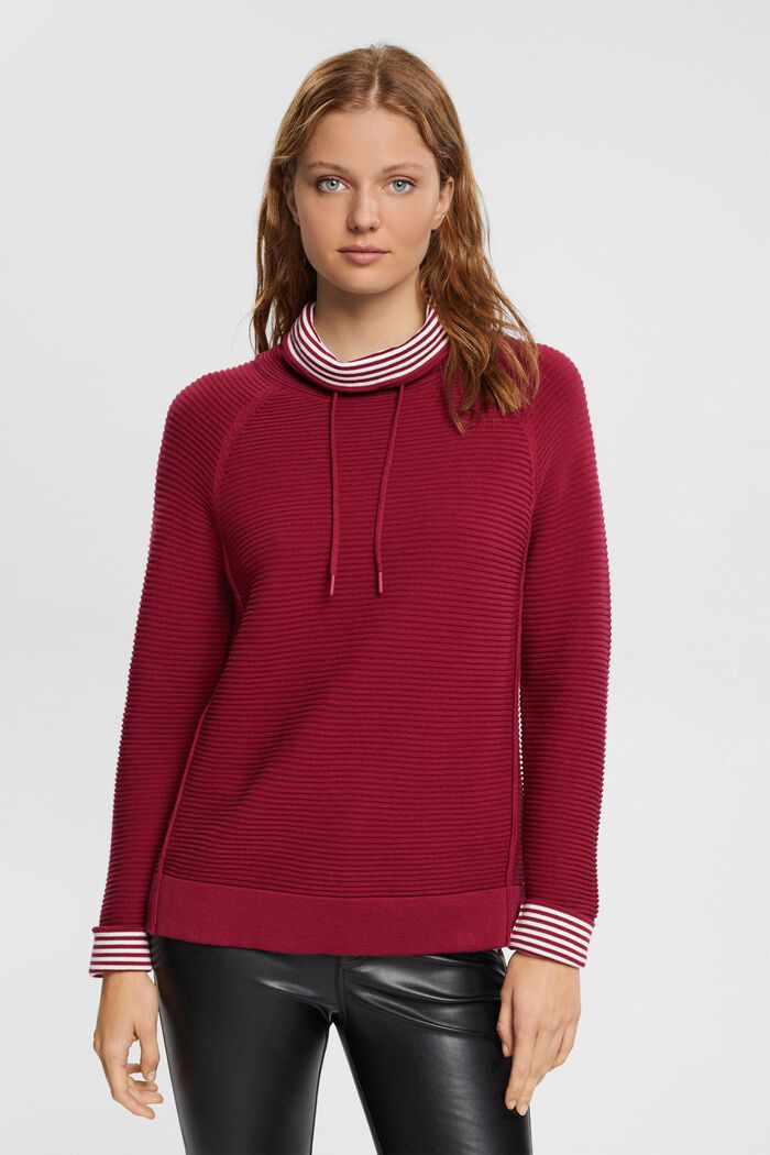Textured high neck jumper with drawstring, CHERRY RED, detail image number 0