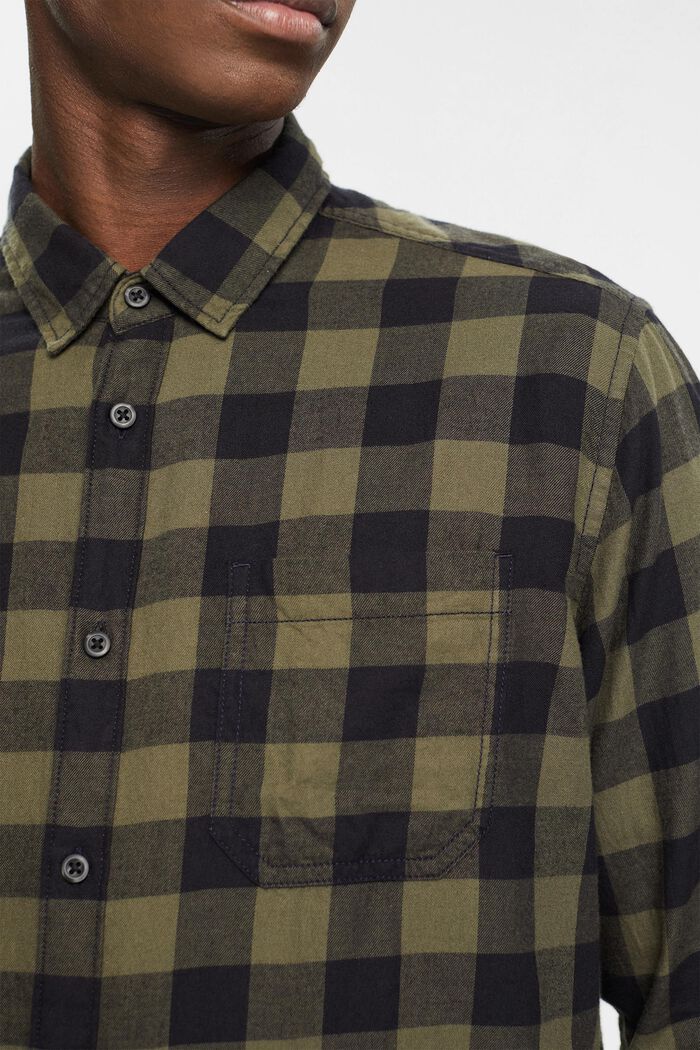 Vichy-checked flannel shirt of sustainable cotton, KHAKI GREEN, detail image number 0