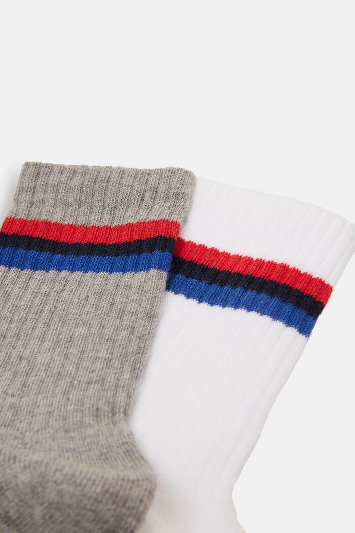 2-pack of ribbed socks with stripes, WHITE/GREY, detail image number 1