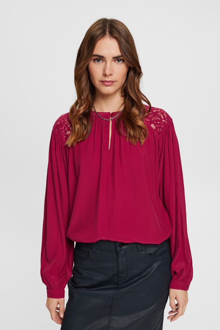 Blouse with lace detail, CHERRY RED, detail image number 0