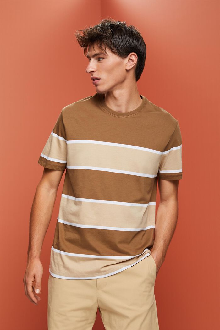 Striped t-shirt, 100% cotton, PALE KHAKI, detail image number 0