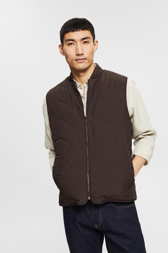 Made of recycled material: padded quilted bodywarmer, DARK BROWN, detail image number 0