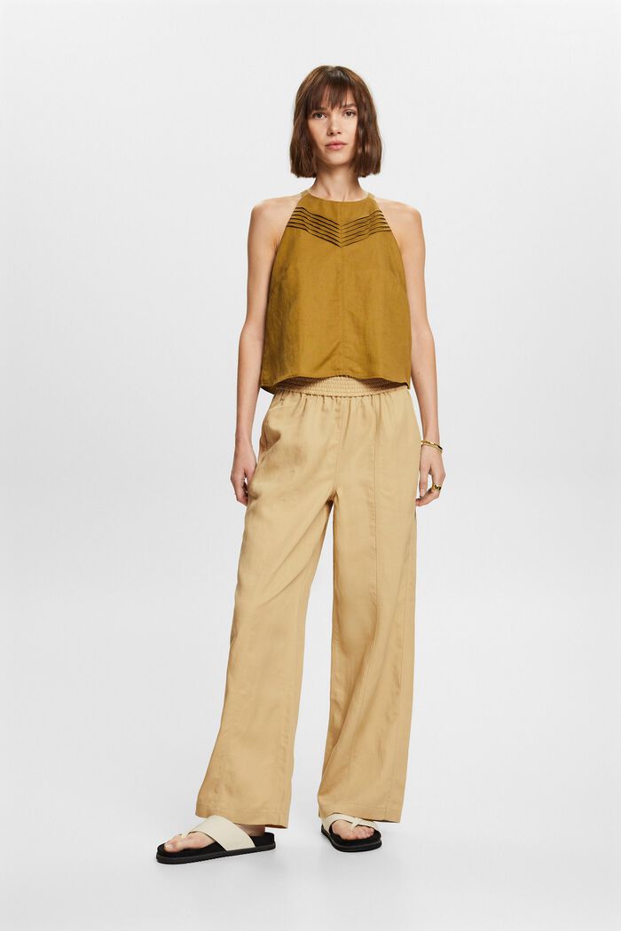 ESPRIT - Wide leg pull-on trousers, linen blend at our online shop