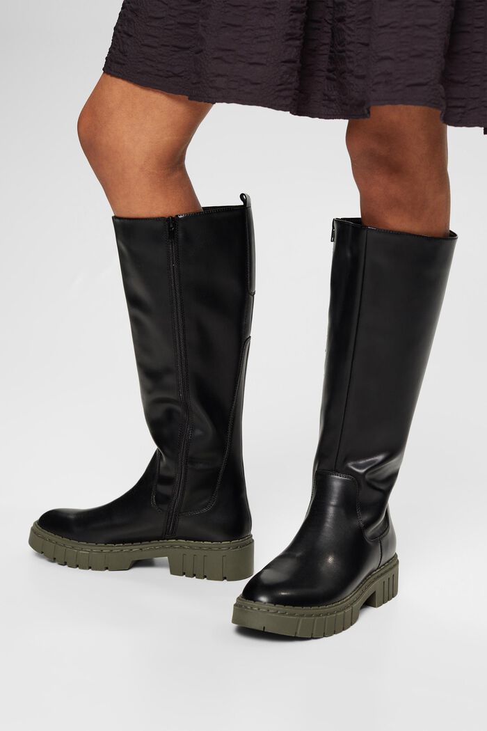 Vegan: faux leather platform boots, BLACK, detail image number 1
