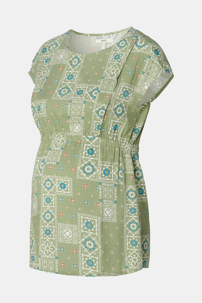 Short-sleeved print blouse with nursing function, REAL OLIVE, detail image number 6