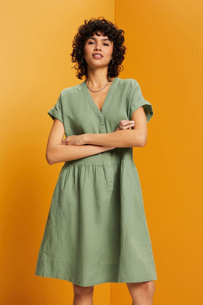 Cotton Linen Shirt Dress, PALE KHAKI, detail image number 0