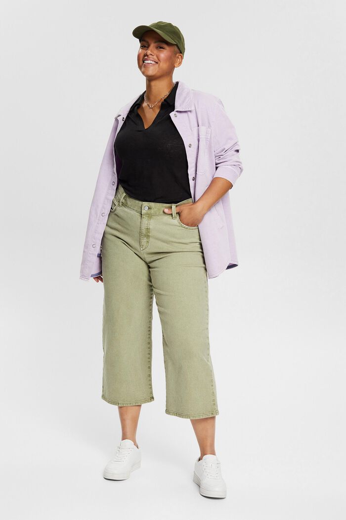 CURVY denim culottes with distressed effects, LIGHT KHAKI, overview