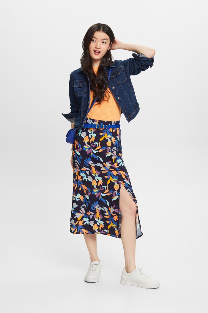 Printed Midi Skirt, NAVY, detail image number 1