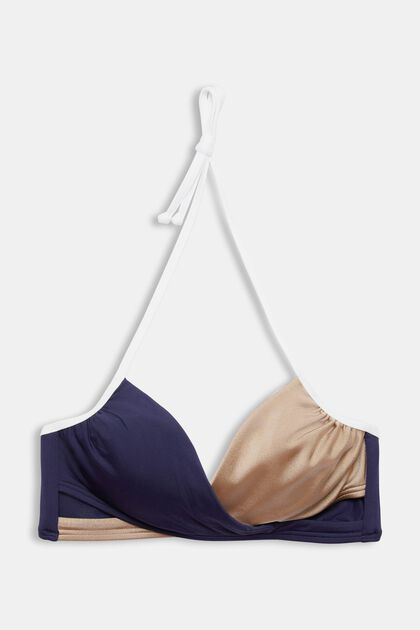 Tri-colour padded wrap-over bikini top