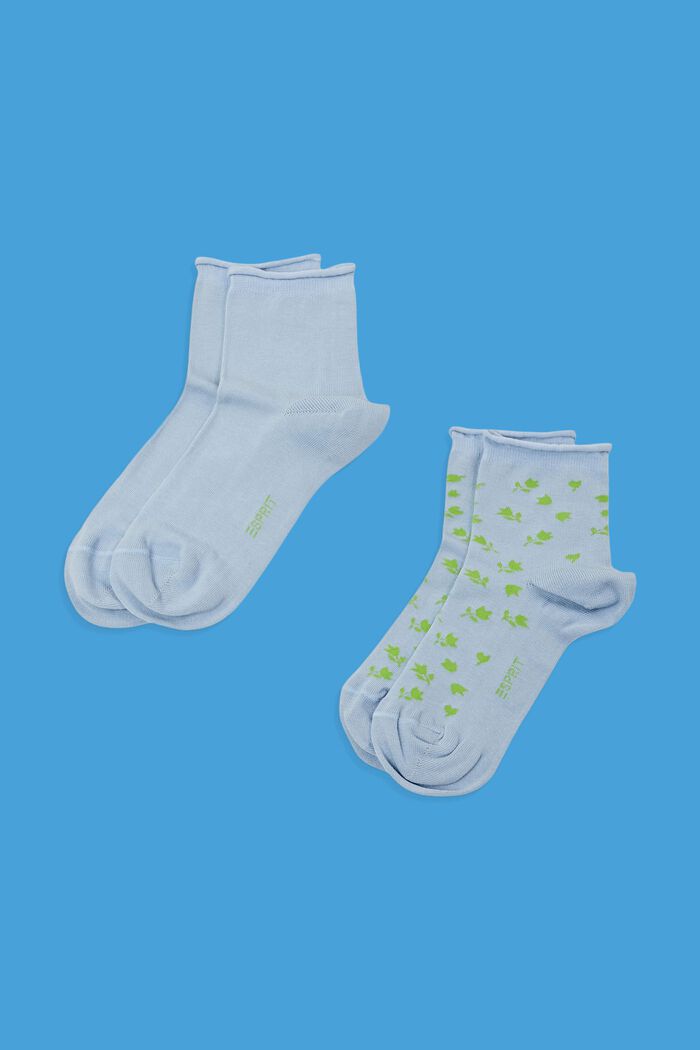 2-pack of short socks with floral pattern, CLOUD, detail image number 0